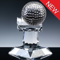 Optical Crystal Sports Trophies 8.5 inch Golf Ball Hand, Single, Velvet Casket